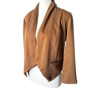 Audrey Ann Blazer Womens Medium Caramel Open front Draped Asymmetrical Career